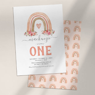 Pink Boho Rainbow Girl Einladung zum Geburtstag