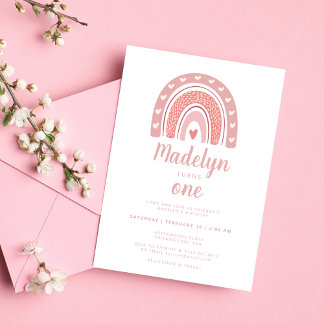 Pink Boho Rainbow Pattern Erster Geburtstag Einladung