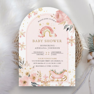 Pink Boho Rainbow Winter Arch Baby Dusche Einladung