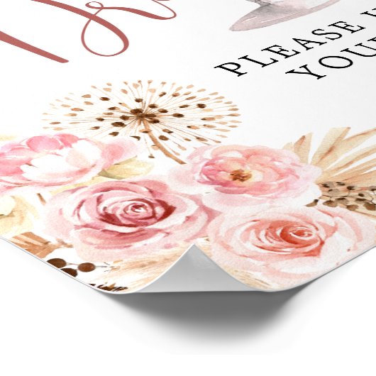 Pink Boho Rose Soiree Brautparty Drinks Unterschre Poster (Ecke)