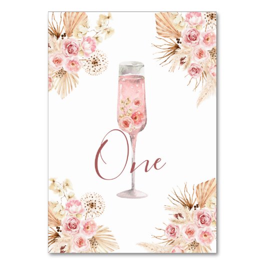 Pink Boho Rose Soiree Brautparty Tischnummer (Rückseite)
