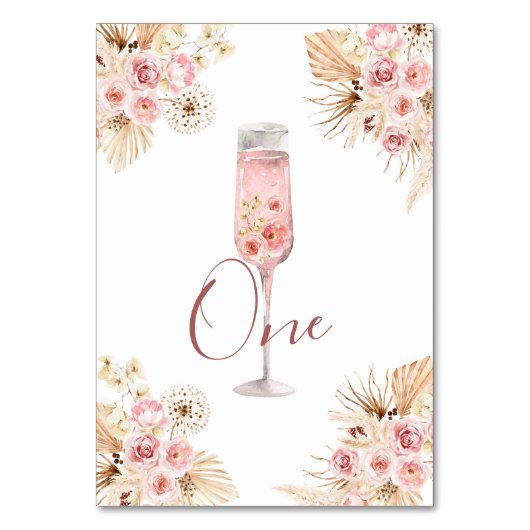 Pink Boho Rose Soiree Brautparty Tischnummer (Vorderseite)