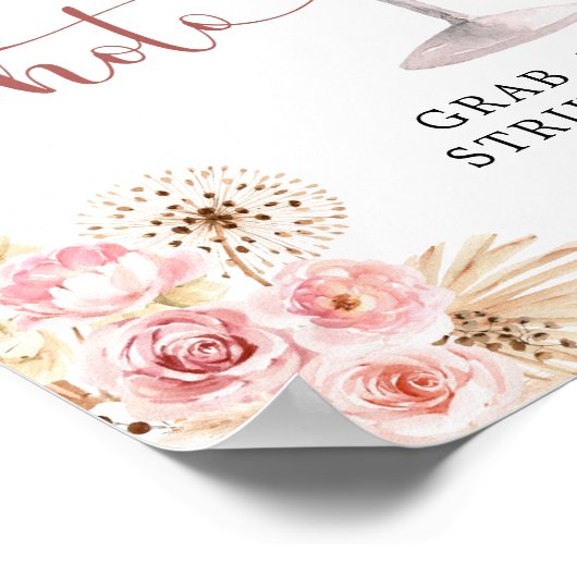 Pink Boho Rose Soiree Fotobooth Sign Poster (Ecke)