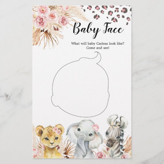 Pink Boho Safari Party Animals Girl Baby Face Game (Vorderseite)