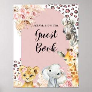 Pink Boho Safari Party Animals Girl Gästebuch