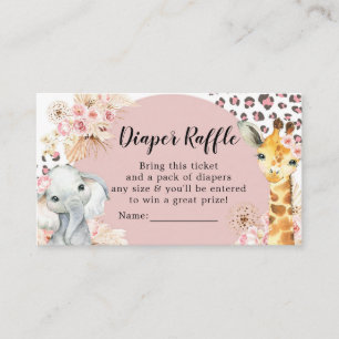 Pink Boho Safari Party Tiere Girl Diaper Raffel Begleitkarte