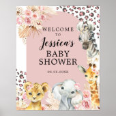 Pink Boho Safari Party Tiere Mädchen Begrüßungszei Poster (Vorne)
