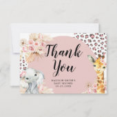Pink Boho Safari Party Tiere Mädchen Danke Karte (Vorderseite)