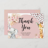 Pink Boho Safari Party Tiere Mädchen Danke Karte (Vorne/Hinten)