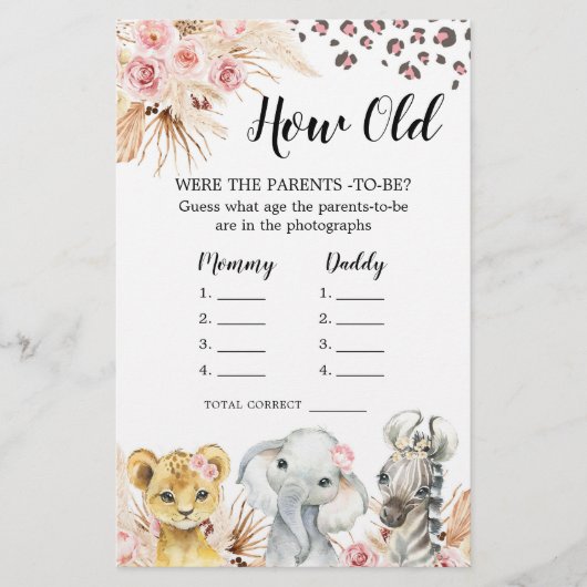 Pink Boho Safari Party Tiere Wie alt Eltern (Vorderseite)