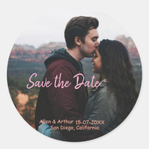 Pink boho Save the Date QR Website-Namen phot hinz Runder Aufkleber