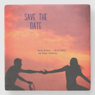 Pink boho Save the Date QR Website-Namen phot hinz Steinuntersetzer