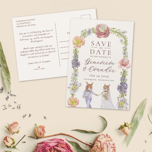 Pink Boho Sonnige Liebe Blumenhochzeit Retten Sie Ankündigungspostkarte