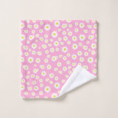 Pink Boho Spring Daisies Pattern Badhandtuch Set (Waschlappen)