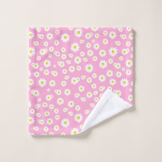Pink Boho Spring Daisies Pattern Badhandtuch Set (Waschlappen)