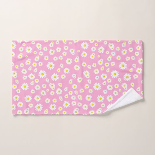 Pink Boho Spring Daisies Pattern Badhandtuch Set (Handtuch)