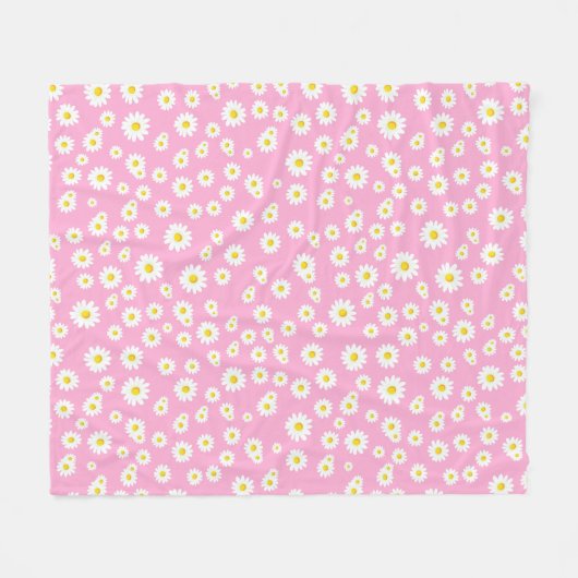 Pink Boho Spring Daisies Pattern Fleecedecke (Vorderseite (Horizontal))