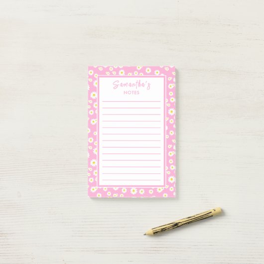 Pink Boho Spring Daisies Post-it Klebezettel (Auf Schreibtisch)