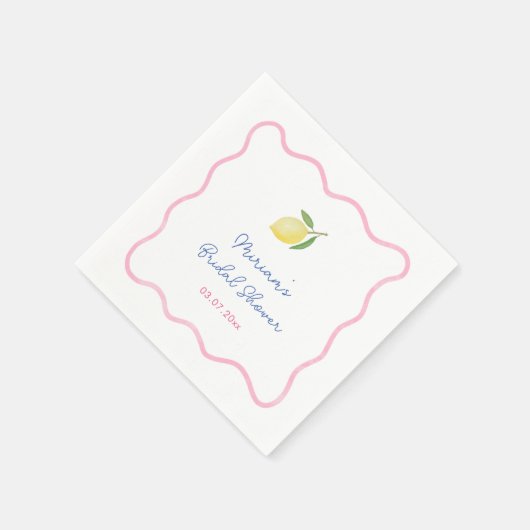 Pink Boho Squiggle Border Lemons Brautparty Serviette (Ecke)