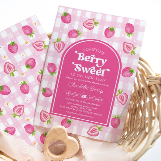 Pink Boho Strawberry Berry Sweet Baby Girl Dusche Einladung