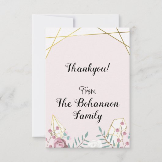 Pink Boho Style Dankeskarte (Vorderseite)