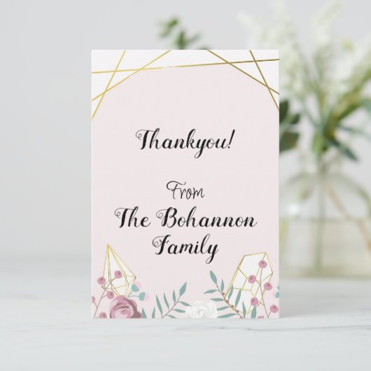Pink Boho Style Dankeskarte (Stehend Vorderseite)