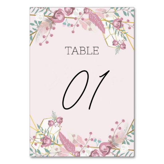 Pink Boho Style Tischnummer (Vorderseite)
