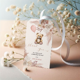 Pink Boho Teddy Bear Baby Dusche Danke Geschenkanhänger