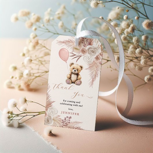 Pink Boho Teddy Bear Baby Dusche Danke Geschenkanhänger