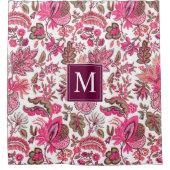 Pink Boho Vintag Floral Monogramm Duschvorhang (Vorderseite)