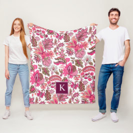 Pink Boho Vintag Floral Monogramm Fleecedecke