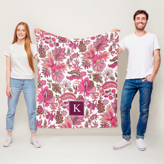 Pink Boho Vintag Floral Monogramm Fleecedecke (Beispiel)