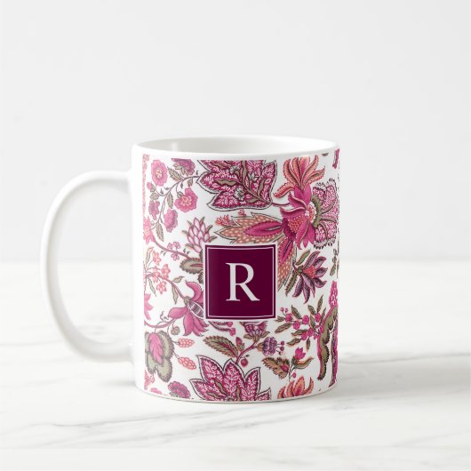 Pink Boho Vintag Floral Monogramm Kaffeetasse (Links)