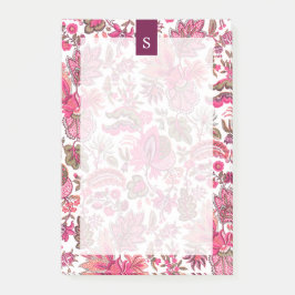 Pink Boho Vintag Floral Monogramm Post-it Klebezettel