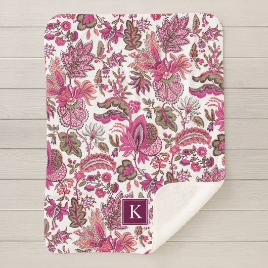Pink Boho Vintag Floral Monogramm Sherpadecke