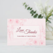Pink Boho Watercolor Floral Love & Thanks Wedding Dankeskarte (Stehend Vorderseite)