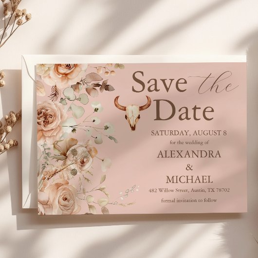 Pink Boho Western Hochzeit speichern das Datum Save The Date