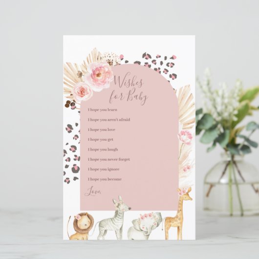 Pink Boho Wild Animals Wishs for Baby (Stehend Vorderseite)