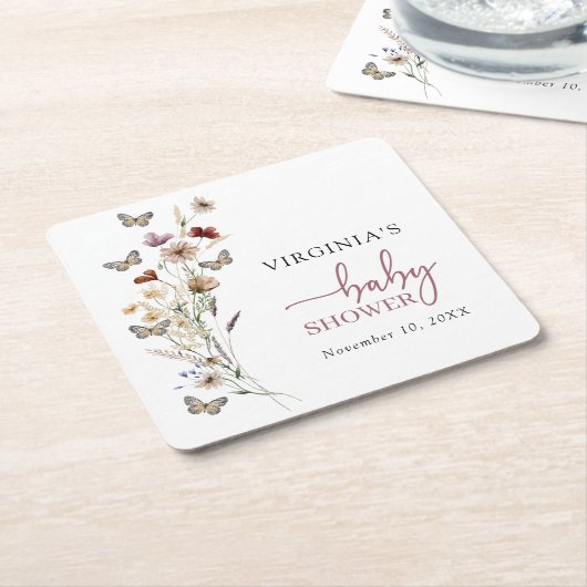 Pink Boho Wildblume Baby Dusche Untersetzer (angewinkelt)