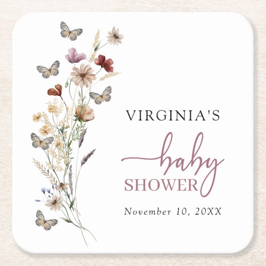 Pink Boho Wildblume Baby Dusche Untersetzer (Vorderseite)