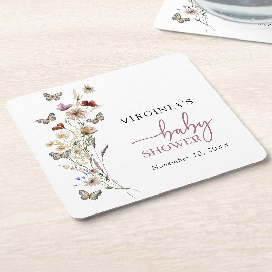 Pink Boho Wildblume Baby Dusche Untersetzer