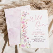 Pink Boho Wildblume Erster Geburtstag Einladung