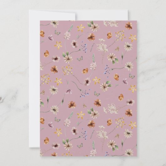 Pink Boho Wildblume Kinderdusche Einladung (Rückseite)