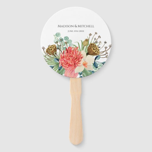 Pink Boho Wildblume Watercolor Bouquet Wedding Fächer (Vorderseite)