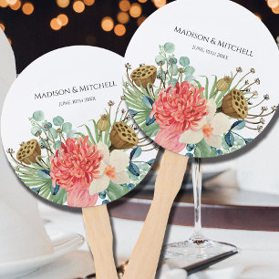 Pink Boho Wildblume Watercolor Bouquet Wedding Fächer