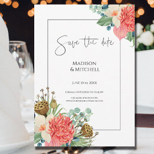 Pink Boho Wildblume Watercolor Bouquet Wedding Save The Date