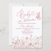 Pink Boho Wildflower Baby in Bloom Baby Shower Einladung (Vorderseite)