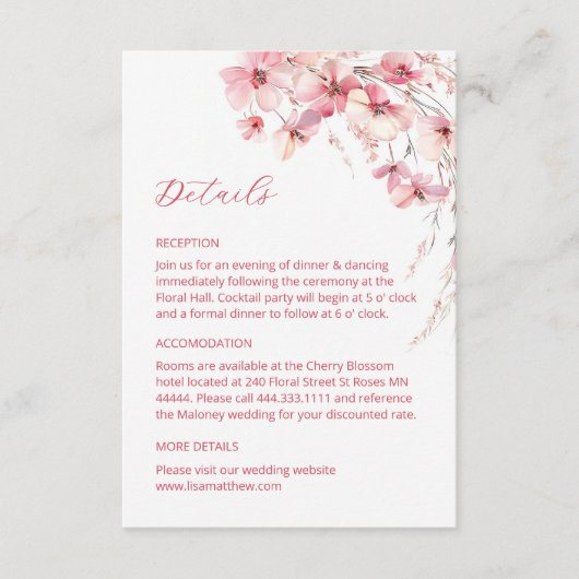 Pink Boho Wildflowers Details Enclosure Card Begleitkarte (Vorderseite)