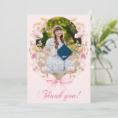 Pink Boho Wildflowers Graduation Party  Dankeskarte (Stehend Vorderseite)
