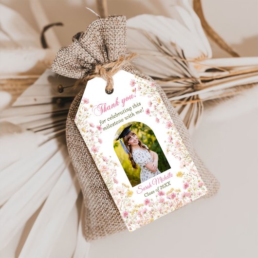 Pink Boho Wildflowers Graduation Party Geschenkanhänger